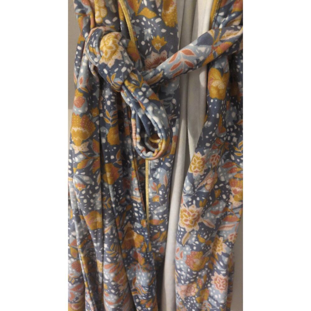 World Market Lounge Robe O/S Gray Gold Floral Whimsical Pattern, Belt, Kimono - Picture 2 of 6